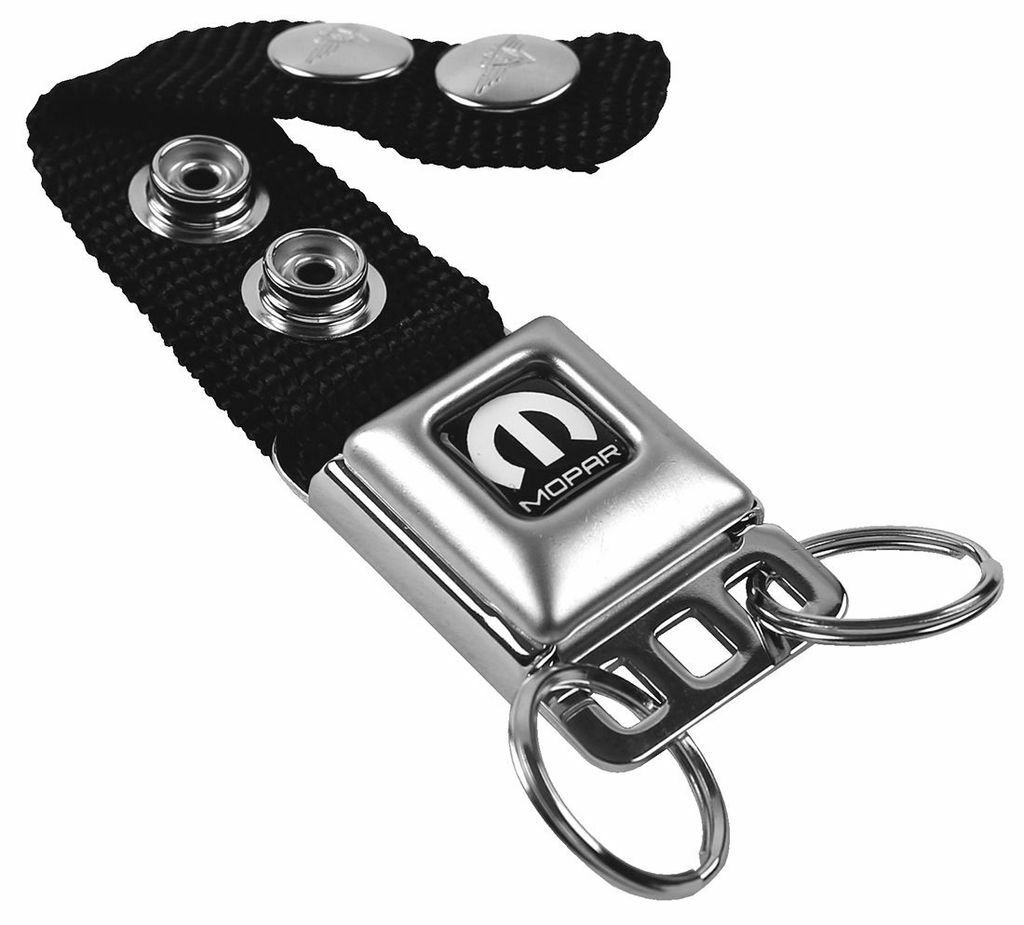 Black-White Mopar Seat Belt Key Chain - Click Image to Close